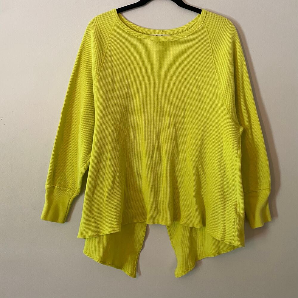 We The Free Chartreuse Waffle Knit Long Sleeve Shirt Boho Cotton Women's Small